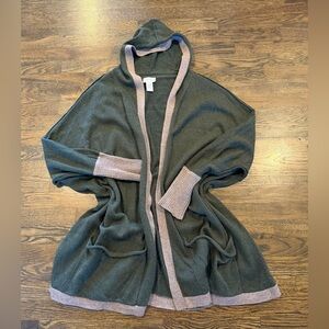 Soft Surroundings Wool Cashmere Sweater L Green Open Front Cardigan Oversized